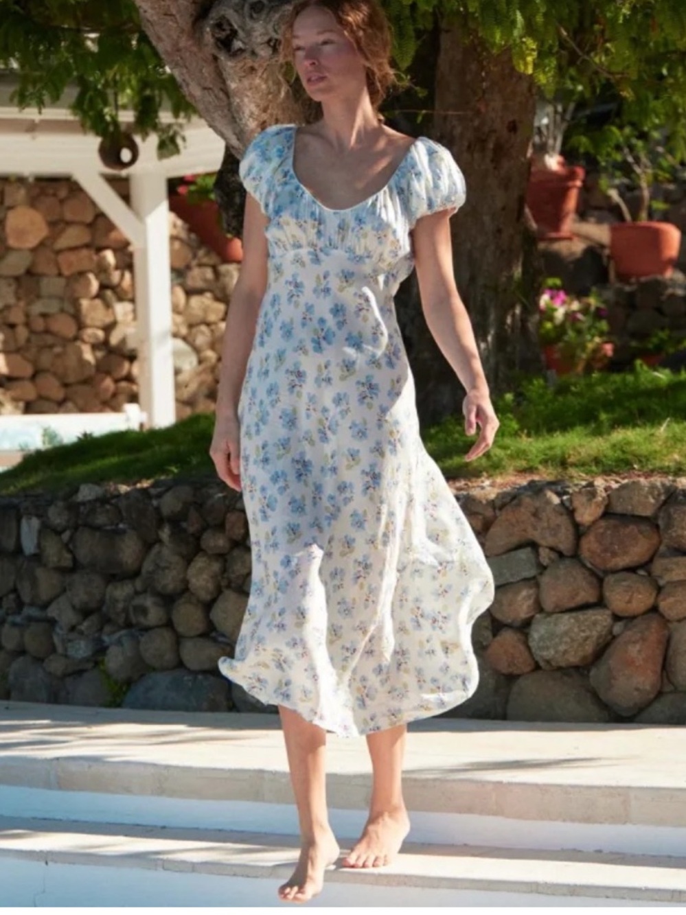 Doen Florencia Silk Blend Midi-Dress Bleu frolicking Floral
